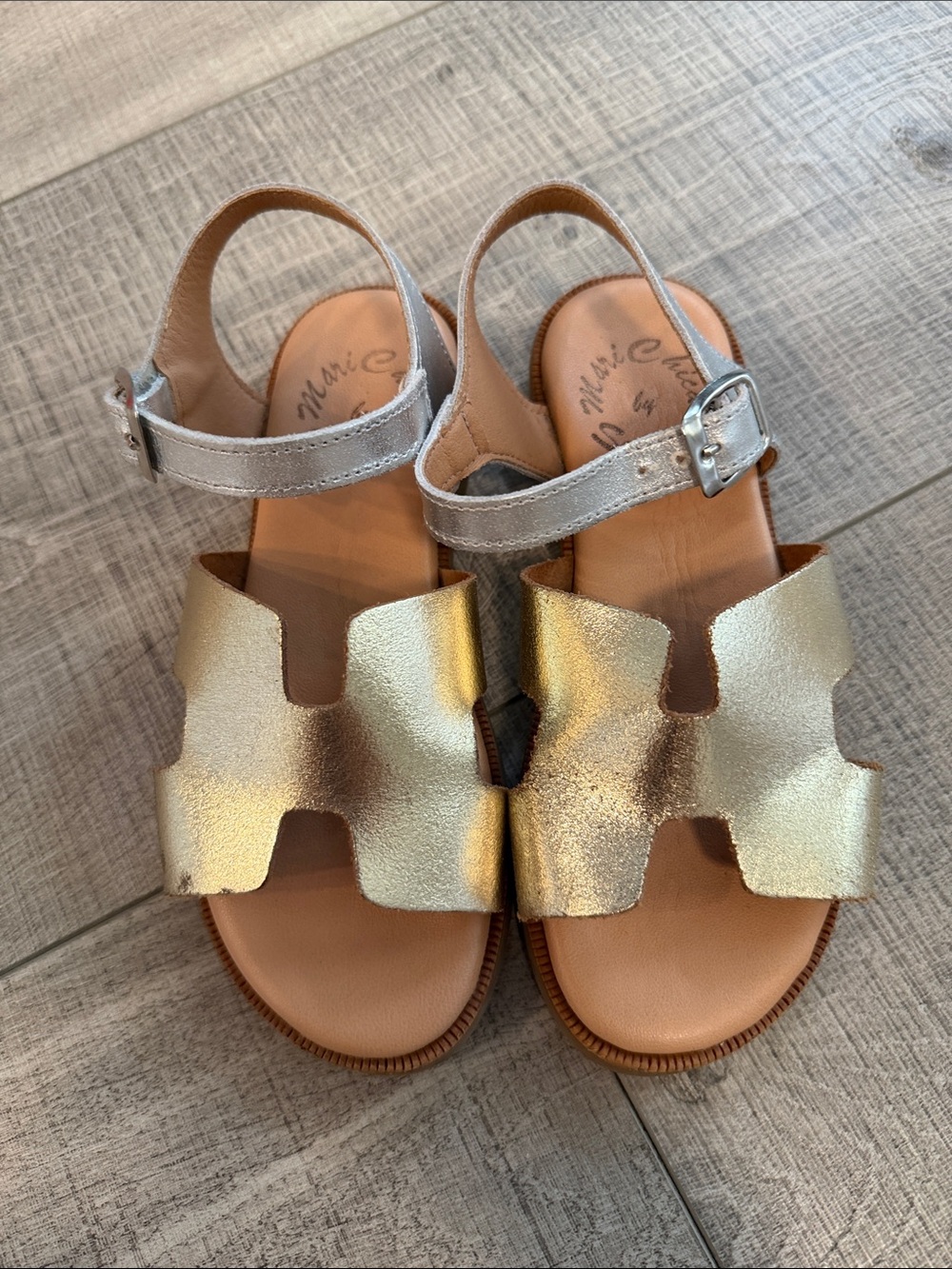 Kids Metallic Gold & Silver Buckle Sandals